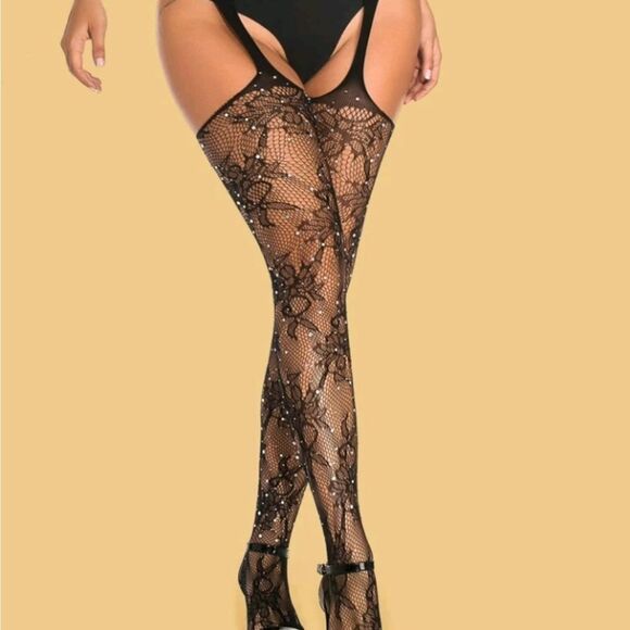 Rhinestone Studded Fishnet Stockings, Hoisery, Pantyhose, Tights - Picture 5 of 8